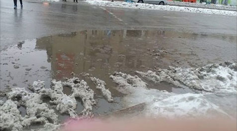 Лужа и снег на проспекте Соборном Лужа и снег на проспекте Соборном
